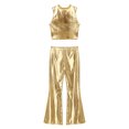 thumbnail image 3 of Kaerm Womens 70s Disco Vintage Dance Outfits PVC Leather Crop Tank Tops Bell Bottoms Flared Pants Set Gold M, 3 of 7