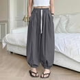 thumbnail image 6 of Baggy Wide Leg Pants Girls Cotton Barrel Pants Sun Protection Mosquito Proof Mid Waisted Balloon Pants with Pockets 5-15Y Gray, 6 of 7