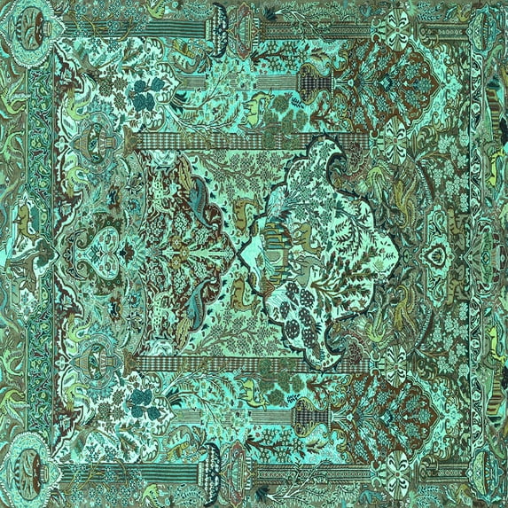 Ahgly Company Indoor Square Animal Turquoise Blue Traditional Area Rugs, 6' Square