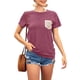 thumbnail image 1 of Túnica de mujer con bolsillos de lentejuelas, cuello redondo y mangas cortas - Talla L Blusa de verano color burdeos brillante, 1 of 5