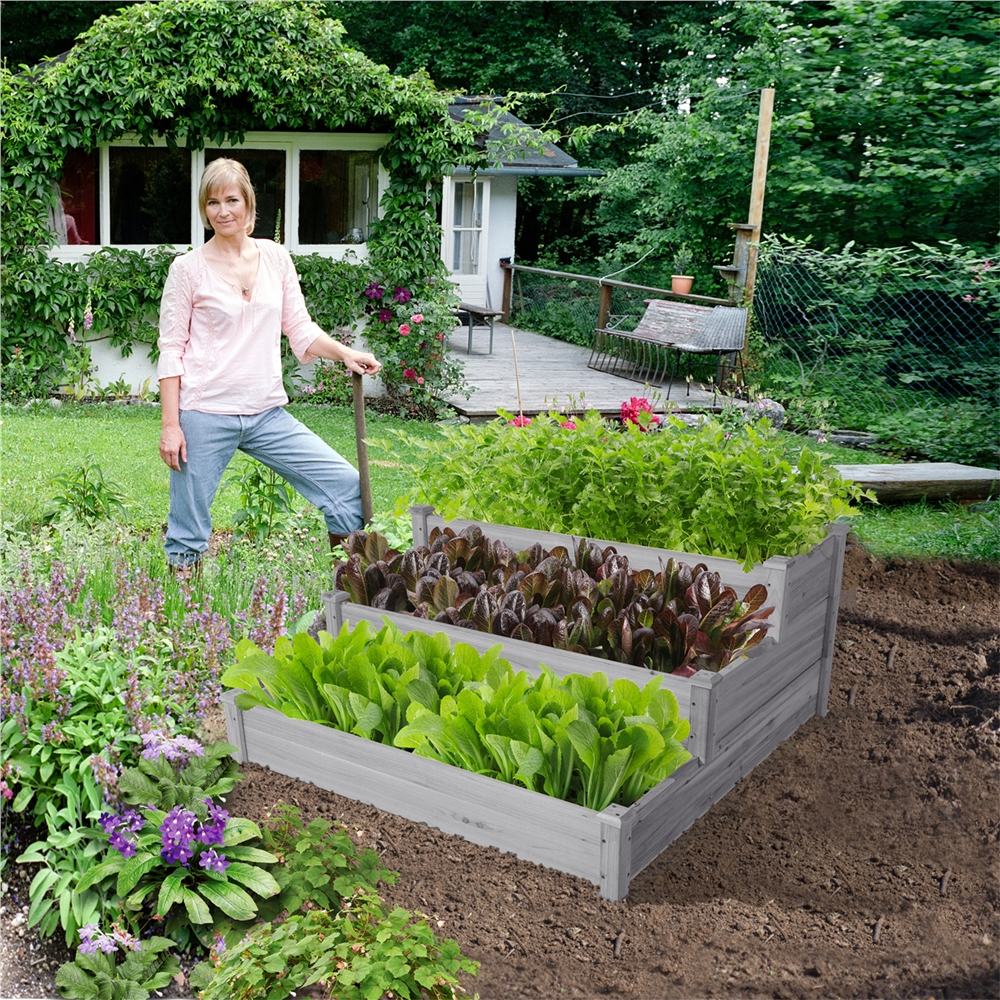 Renwick 3 Tier Raised Garden Bed Elevated Planter, Gray