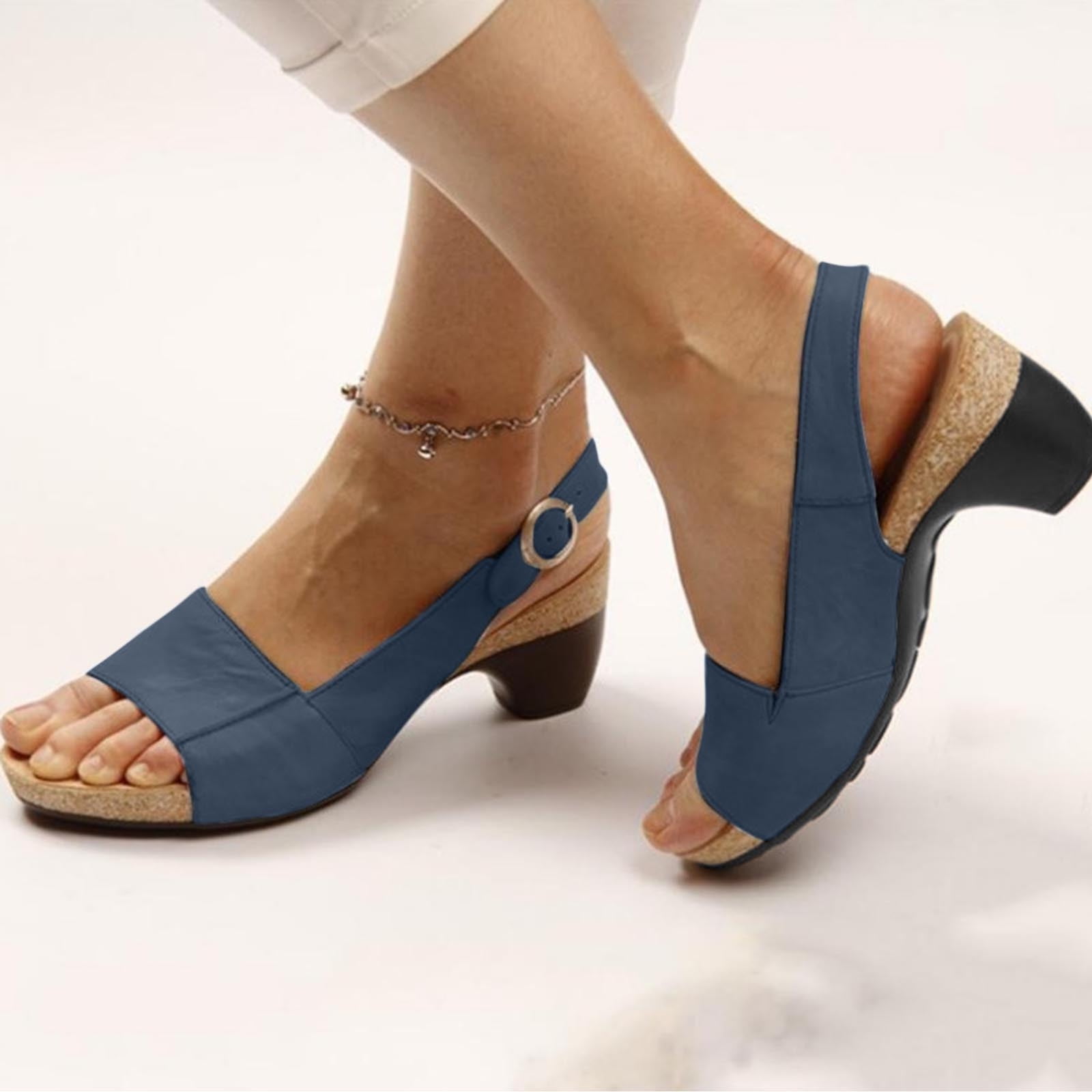 Today Discount Aqestyerly Sandal for Womem Comfortable Elegant Low Chunky Heel Shoes Women Summer Thick Heel Sandals Pumps Buckle Open Toe Casual Shoes Walmart