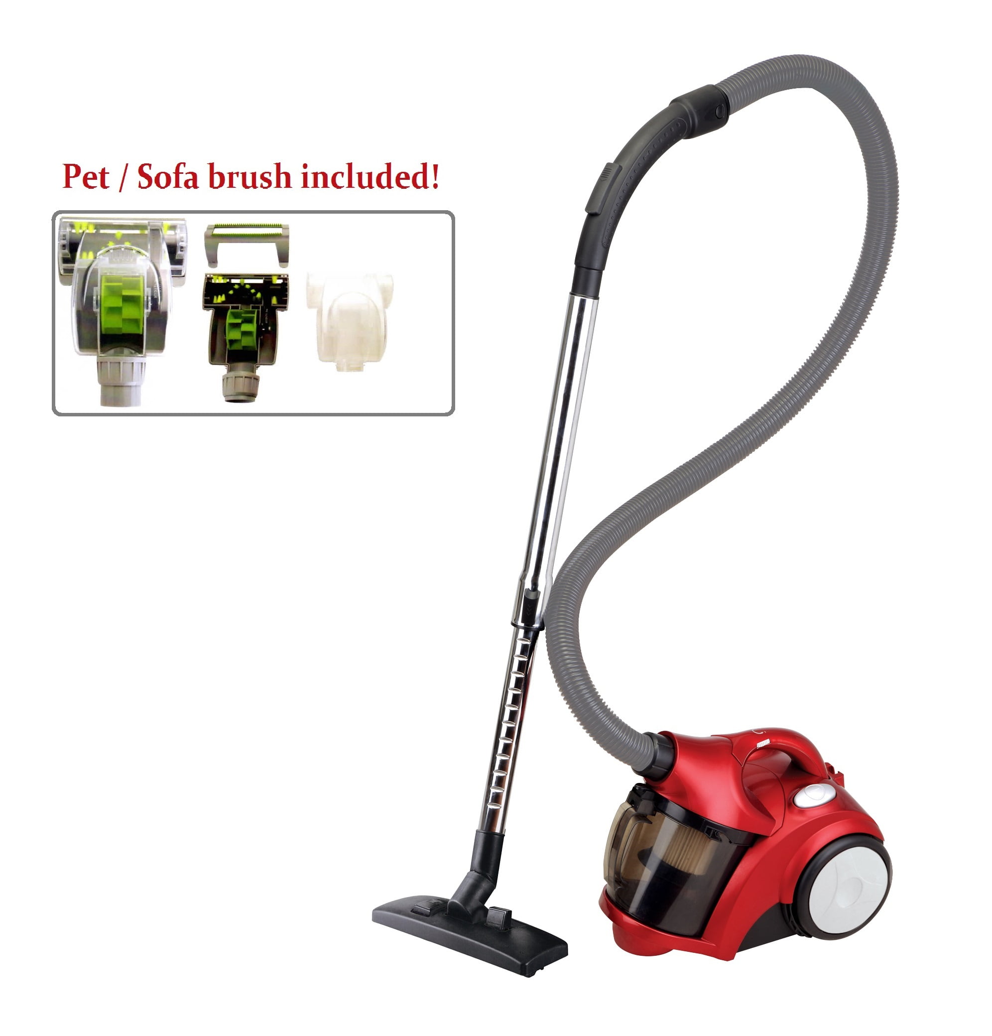 Ovente ST2510R Compact Cyclonic Bagless Canister Vacuum, Metallic Red