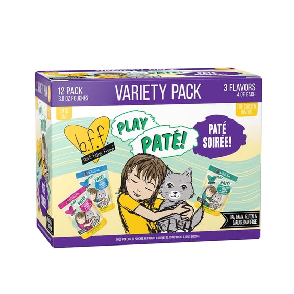 B.F.F. PLAY Pate Soiree! Variety Pack Wet Cat Food, 3 oz., Count of 12