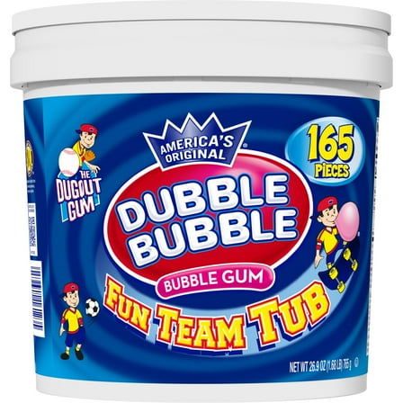 Dubble Bubble Original Bubble Gum, 26.2 oz., 165 Count. Peanut Free, Gluten Free. Milk and Soy May Be Present.