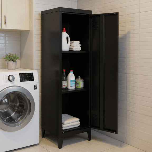 Homy Casa Metal Pantry Cabinet with Shelves, Storage for Kitchen, Laundry Room, Entryway, Black