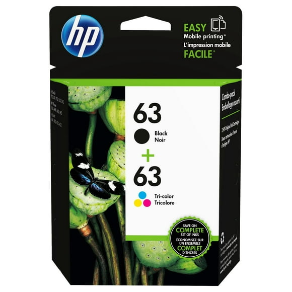 HP 63 Ens. 2 cartouches d’encre noire et tricolore d’origine (L0R46AN) Noir