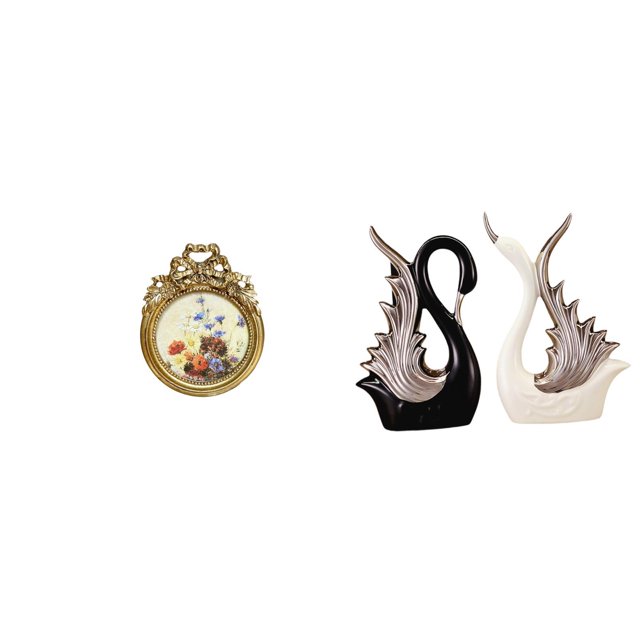 Marco De Fotos Antiguo Con Forma De Cisne, Marco De Fotos Vintage De Cerámica, Escultura Redonda Ornamentada De Estilo Europeo Para Escritorio O Pared, Ideal Como Regalo Para Aniversarios De