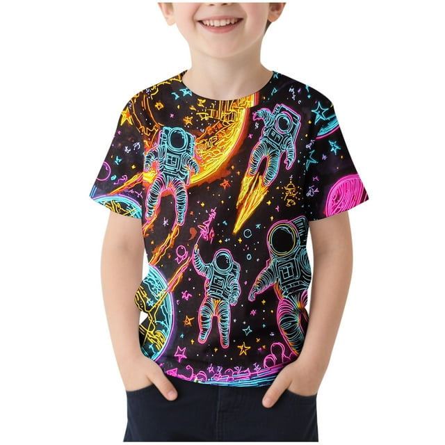 HVOBBTY T-shirt Décontracté à Manches Courtes Respirant pour Tout-Petits, T-shirt Imprimé à Manches Courtes Col Rond Manches Courtes Polyvalent pour Enfants Multicolore, 3-4 Ans