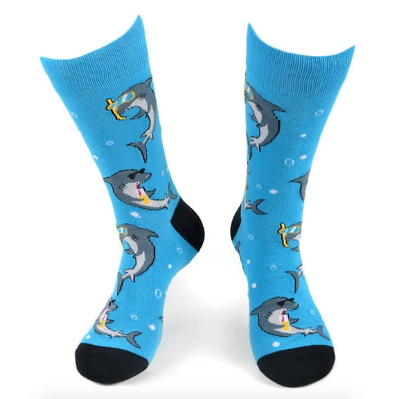 Urban-Peacock Men's Novelty Fun Socks - Vacation Sharks - Blue - 1 Pair