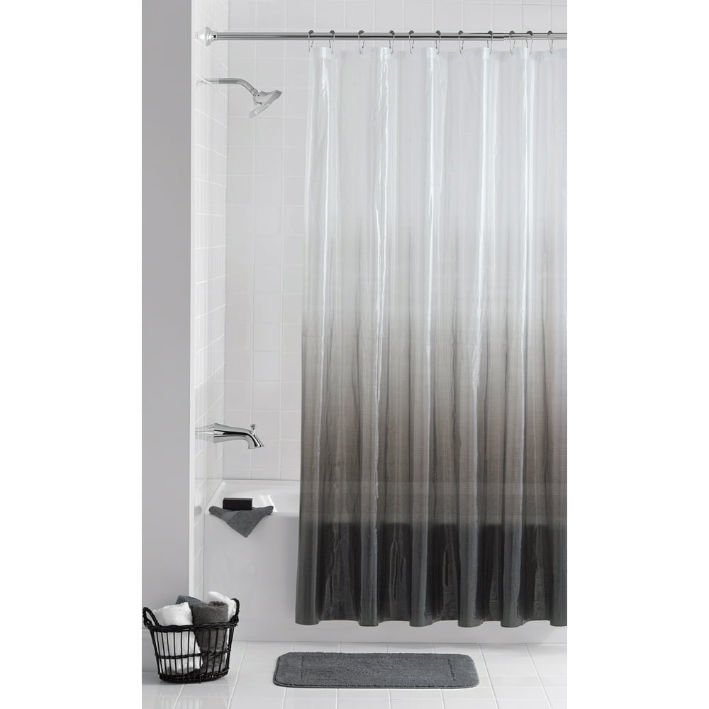 Mainstays 13Piece Twilight Lightweight Embossed PEVA Shower Curtain with Roller Glide Hooks Set