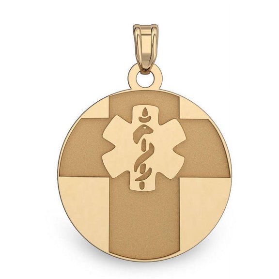 14K Gold Round Medical Pendant - 3/4 Inch X 3/4 Inch