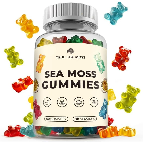 TrueSeaMoss Organic Irish Sea Moss Gummies with Burdock Root & Bladderwrack, 120-Count
