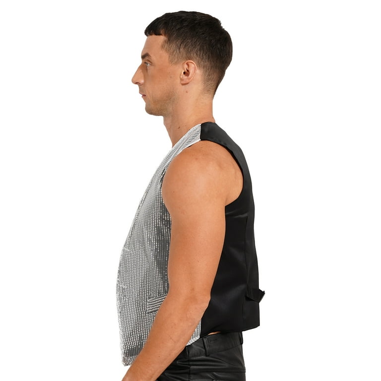 TiaoBug Men Sequin Vest Sleeveless Tuxedo Waistcoat Jacket
