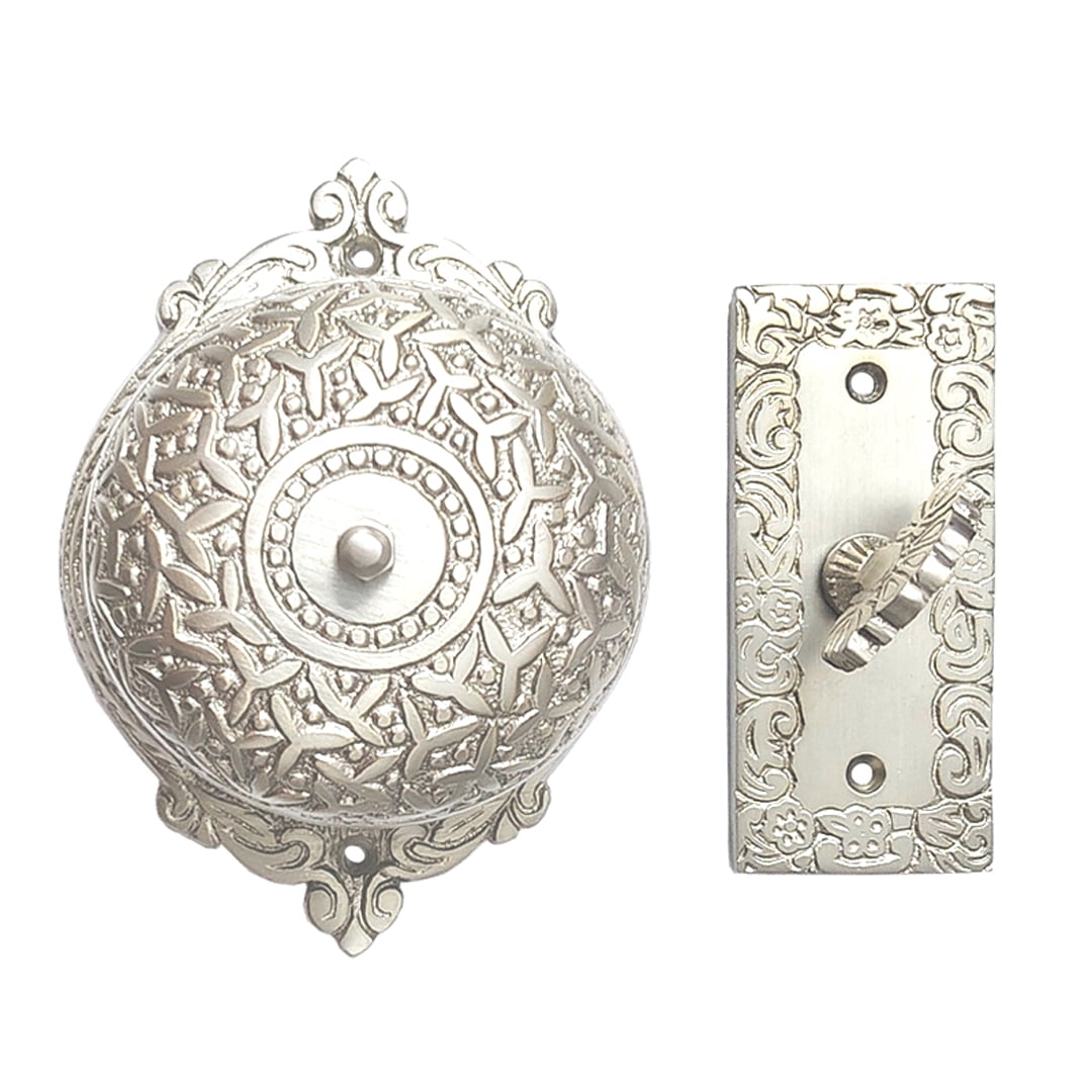 Shristy Hardware "Elshaddai" Brass Manual Old Fashioned Door Bell – Vintage Twist Bell with Key Plate – Mechanical Doorbell for Home – (Pack of 1 Satin Nickel Finish)