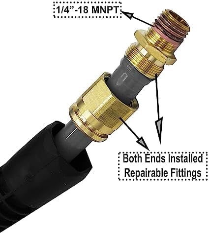 Polyurethane Recoil Air Hose 3/8" Inner Diameter by 25' Long with Bend Restrictor, Repairable 1/4" Industrial Quick Coupler and Plug, Gray