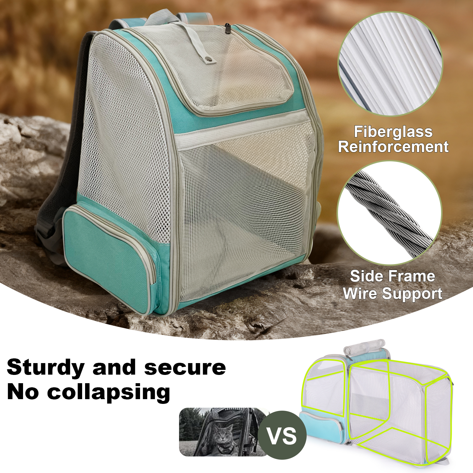 Full Vented Cat Backpack Carrier, Back Expandable Backpack for Large Cat and Small Dog up to 16 Pounds, Airline Approved Kitten Carrying Bag for Traveling and Hiking