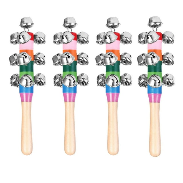 4Pc Colorful Christmas Hand Jingle Bells Musical Instrument Percussion Toy For Party Decoration Polyester