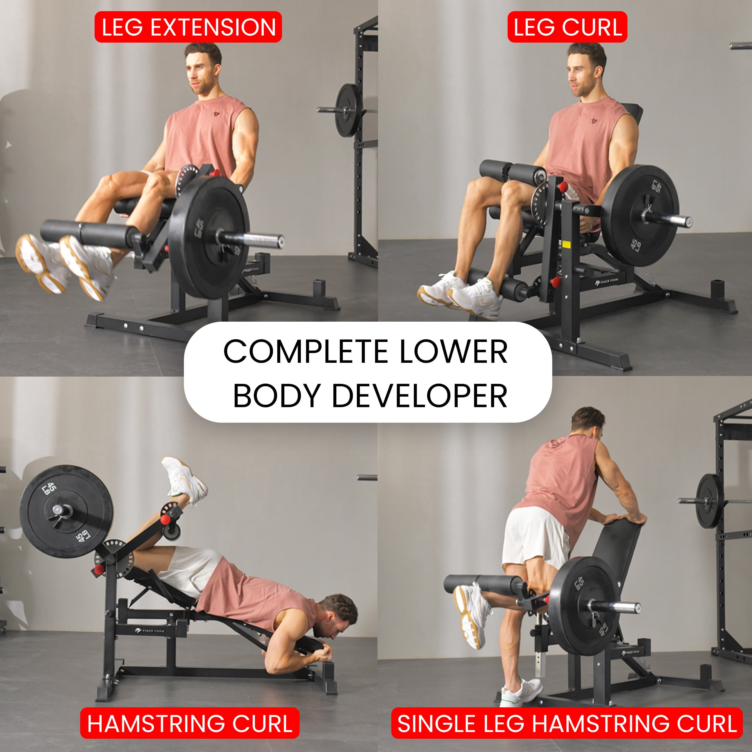 Finer Form GLX Adjustable Weight Bench with Leg Extension and Curl Machine, Total Body Bench for Home Gym, Great for Bench Press, Sit Ups, Preacher Curl, Hip Thrusts and Other Plate-Loaded Exercises