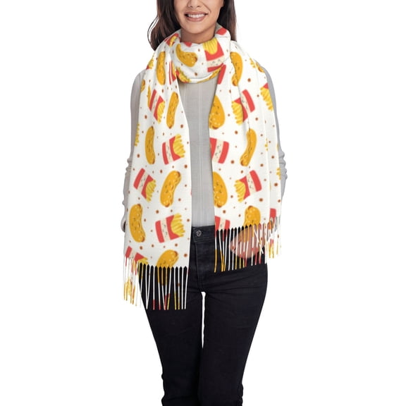 Honeii Hot Dog Print Scarf Oversized Scarf Tassel Fall Winter Thick Scarf Warm Shawl Women,Women's Scarves & Wraps