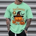 thumbnail image 4 of Men's T Shirts Halloween Funny Pumpkin Printed Casual Comfortable Short Sleeve Crew Neck Tees Sports Leisure Activities Lightweight Breathable Shirts for Men Light Green M, 4 of 4