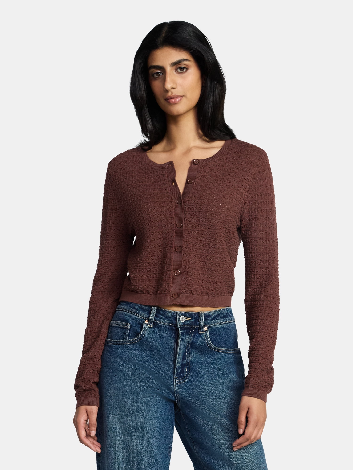 Madden NYC Women's Cotton Crochet Sweater Cardigan, Sizes XXS-XXL