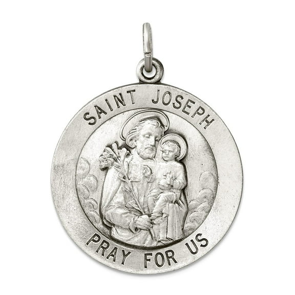 925 Sterling Silver Solid Satin Oxidized St. Joseph Medal Charm 35x26mm Wide Pendant Necklace for Women