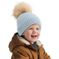 thumbnail image 2 of Karoyedx Toddler Boys Winter Hats Kids Winter Hat with Pom Pom Knit Warm Snow Girls Beanie Cap Cute Cotton Ski Thick Soft Baby Hats for Toddlers Boys Light Blue Size,3-8 Years, 2 of 6