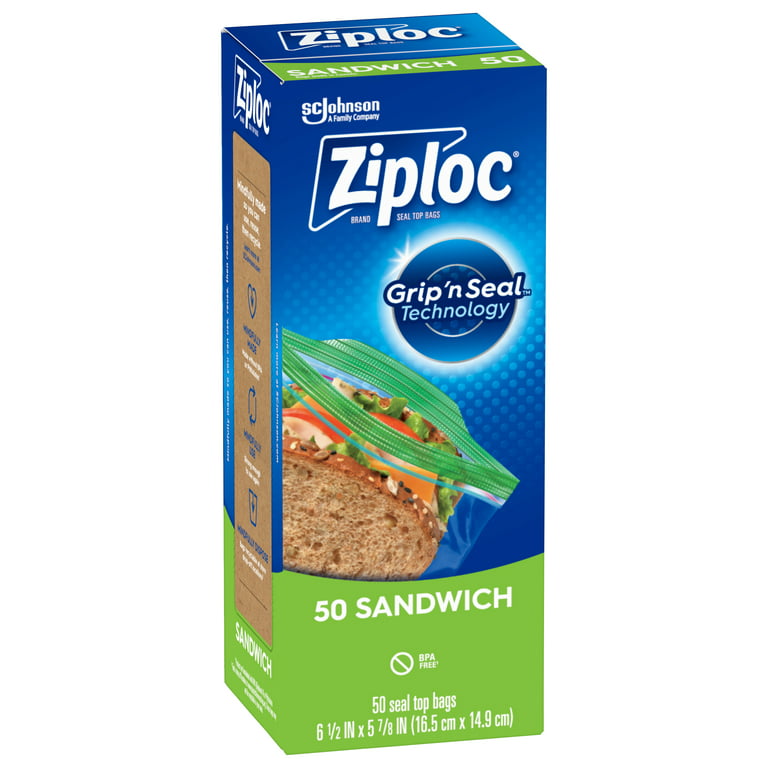 Ziploc Brand Sandwich Bags with Grip 'n Seal Technology, 50 Count