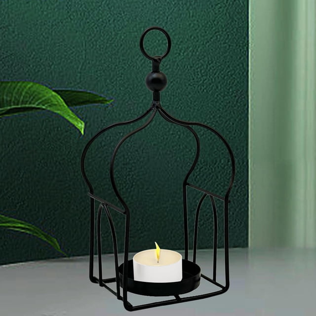 Candilla Linterna de hierro Candilla Candelador Regalo de cumpleaños Decoración del hogar Decoración para la mesa de comedor del Día de San Valentín Negro