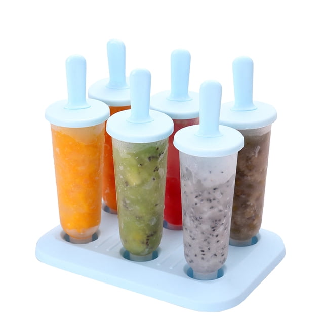 EeaseMX Molde redondo para 6 paletas de hielo, molde casero reutilizable para paletas de helado, herramienta para hacer helado con bandeja (azul cielo)