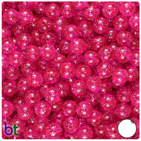 BeadTin Bright Pink Sparkle 8mm Round Craft Beads (300pcs)