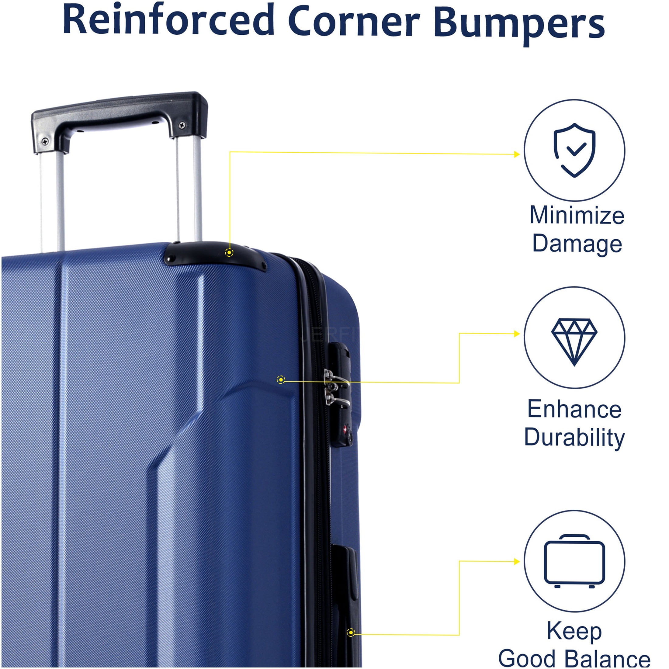 JERFIT 24" Expandable Hardshell Suitcase, Lightweight ABS Checked Luggage w/ 8 Spinner Wheels & TSA Lock, Blue