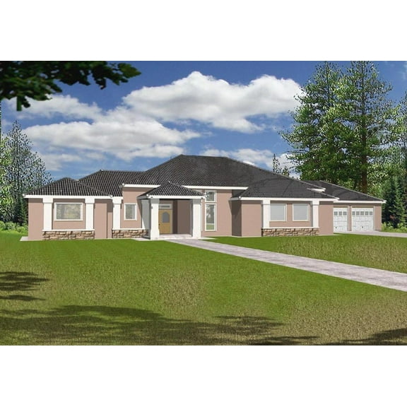 001-2021: Ranch Southwestern 3 Bed, 3 Bath Luxury Home Plan, 2778 Sq Ft: Full Blueprints with License to Build by Home Plan Marketplace - Lesuto
