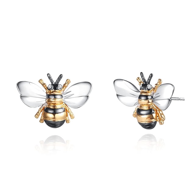 Pendientes de tuerca con forma de abejorro brillante chapados en oro de 18 quilates