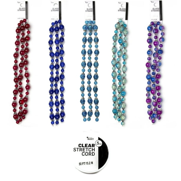 Cousin DIY Bulk Glass Bead Strand Bundle with Cord for Jewelry Making