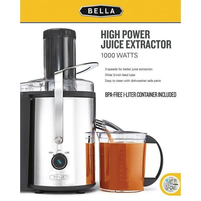  BELLA High Power Juice Extractor, 2 Speed Motor, Juicer, Large  3 Feed for Larger Fruits and Veggies, Dishwasher Safe Filter & Pulp  Container for Easy Cleaning, Stainless Steel: Electric Juicers: Home