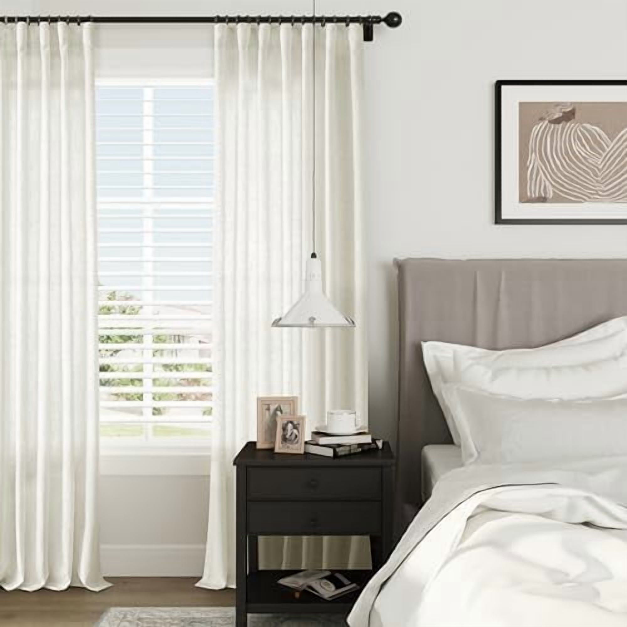 Warm Beige Linen Semi Sheer Curtains 90 Inches Length Light Filtering Neutral Farmhouse Boho Rod Pocket Back Tab Hook Belt Clip Rings Window Drapes for Bedroom Living Room 2 Panels 52x90