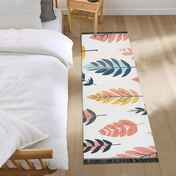 Flat Colorful Leaves Bedside Runner Rug 2'x 6' Non Slip Carpet Floor Mat Area Rug