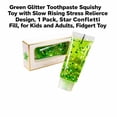 thumbnail image 3 of Green Glitter Toothpaste-Shaped Squishy Toy with Slow Rising Relaxation Design, 1 Pack, Star Confetti Fill, for Kids and Adults, Squeeze Toy, 3 of 3