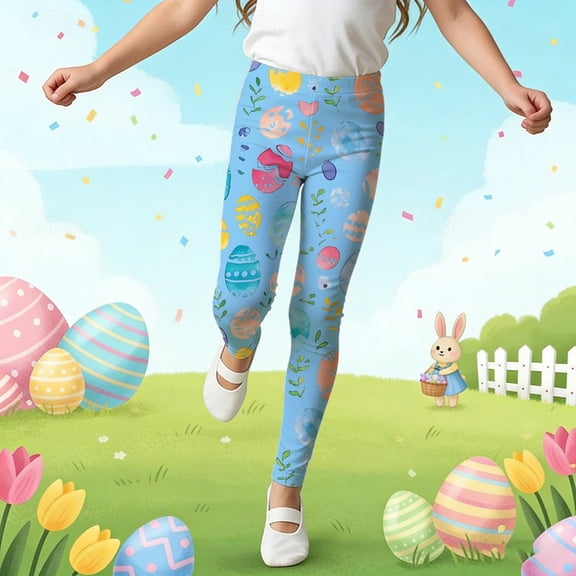 Pants for Girls Easter Print Tights Stretchy Athletic Leggings Soft Base Layer Trousers