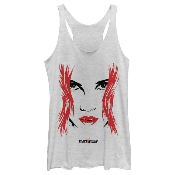 Women's Marvel Black Widow Painted 80's Face Racerback Tank Top White Heather Large
