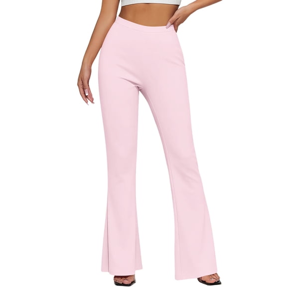 hoksml Women's High Waist Flare Pants, Solid Color Stretch Yoga Pants with Back Zipper