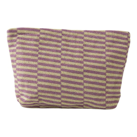 Woolen Knitted Bag, Cosmetic Bag, Striped Color-blocked Pattern, Portable Multi-functional Storage Organizer