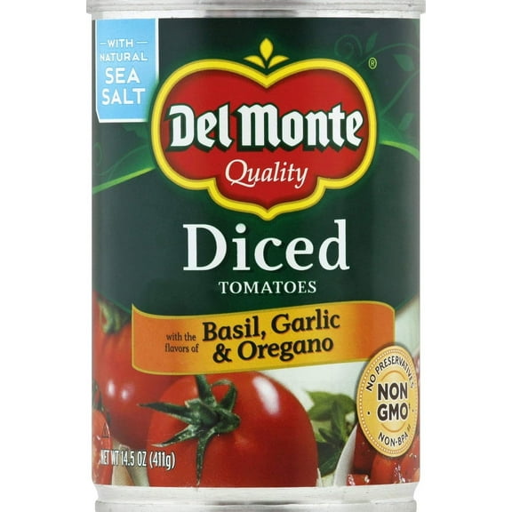 Del Monte Canned Diced Tomatoes with Basil, Garlic and Oregano, 14.5 Ounce (Pack of 2)