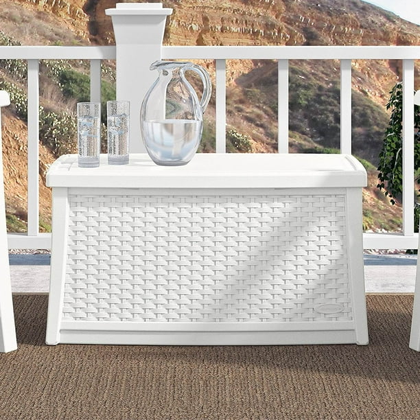 Suncast Elements 30 Gallon Outdoor Deck Patio Resin Wicker Coffee