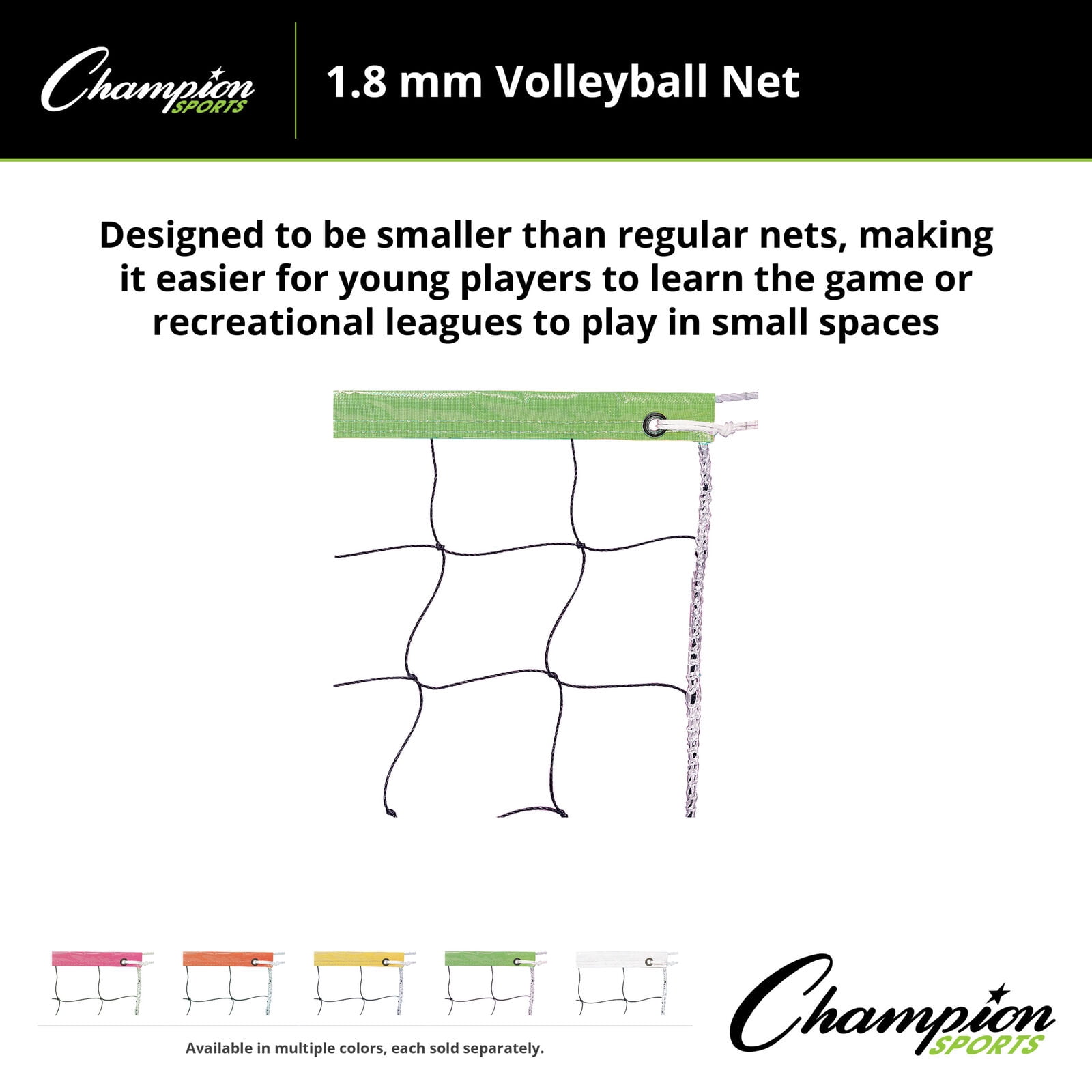 Champion Sports Vinyl Volleyball Nets, Neon Green, 32 x 3-Feet