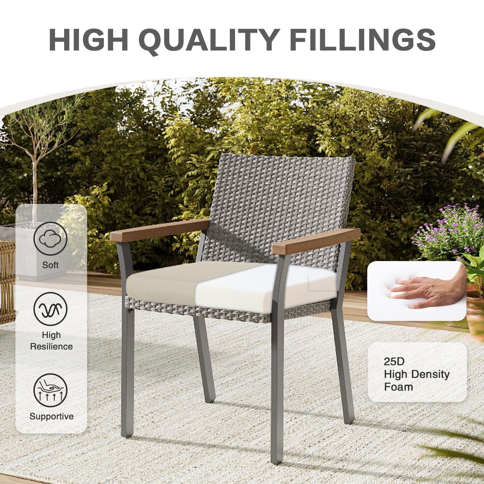 Aoodor Outdoor Seat Pads Chair Cushion W24''xD24'', Fade-resistant Polyester, Removable Cover with Hidden Zipper,Adaptable Secure Ties for patio, garden, or terrace, Set of 2