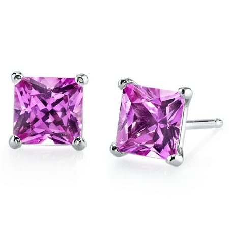 Peora 3.00 Ct T.G.W. Princess-Cut Created Pink Sapphire 14K White Gold Stud Earrings