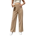 thumbnail image 2 of BRELIL Women's High Waisted Wide Leg Trousers with Pockets Casual Streetwear Long Pants Baggy Loose Fashion Outfits Solid Workout Palazzo, Khaki S, 2 of 6